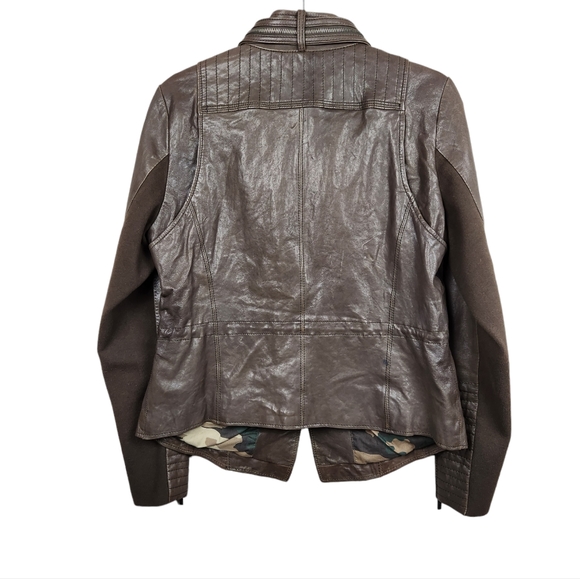 BCBGMaxAzria Olive 100% Leather Moto Biker Leather Jacket Women's Size Large - Picture 3 of 9